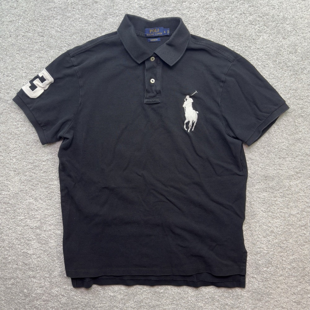Polo Ralph Lauren Big Pony Polo Shirt Mens Large Black Custom Fit #3 Preppy